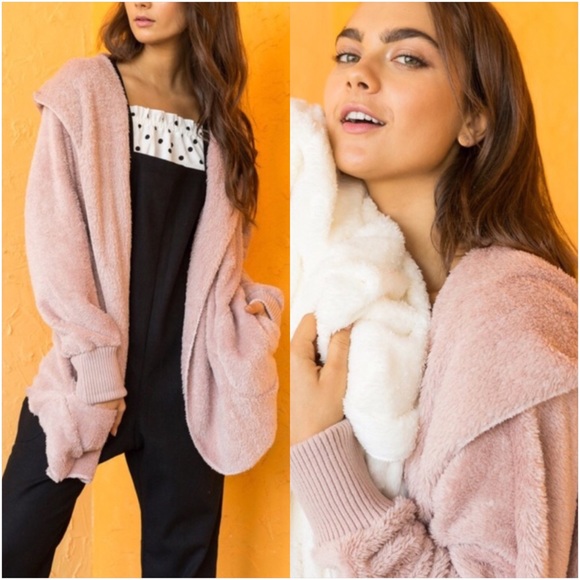 Sweaters - Delicious Fuzzy Blush Fuzzy SweaterJacket